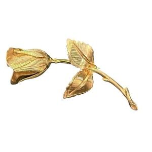 Vintage Pin Brooch Gold Tone Rose Flower Design 3" Quality Signed Giovanni